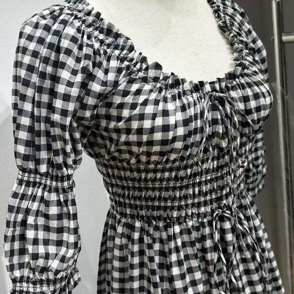 Doen Ischia shirred gingham cotton-voile midi dress - Picture 6 of 8